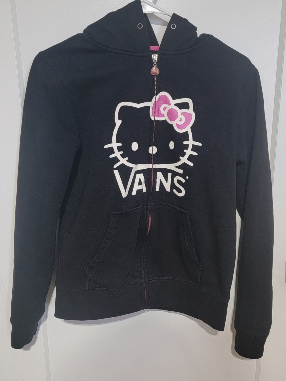 Vans Black Hello Kitty Zip Hoodie with Pink Bow Accent